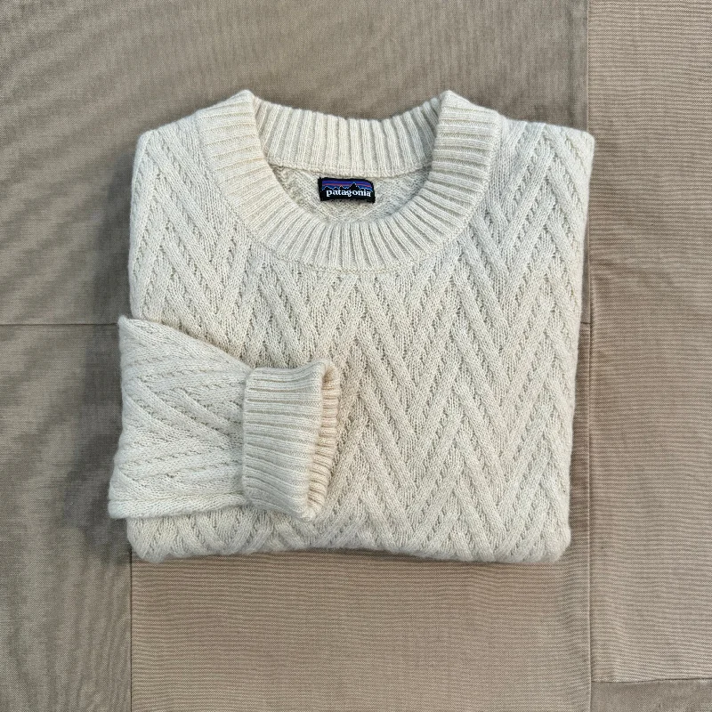 Women's Recycled Wool-Blend Crewneck Sweater, Chevron Cable: Natural