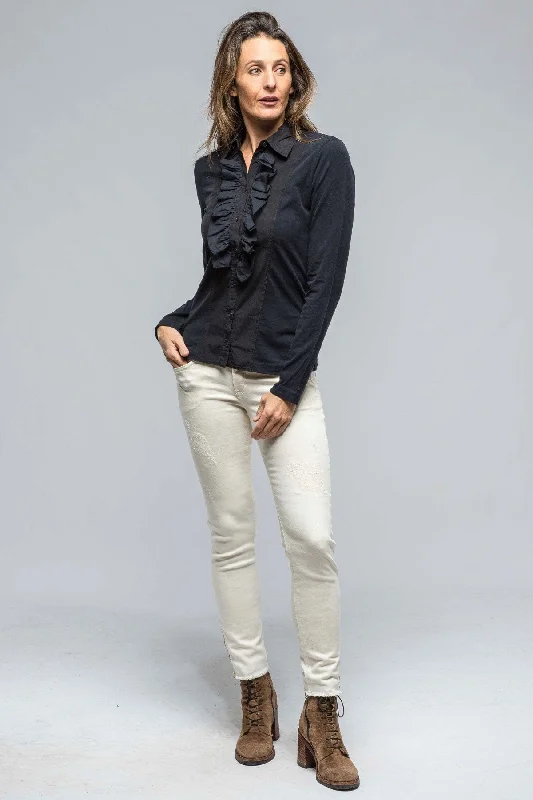 Pennelope Ruffle Front Shirt In Navy