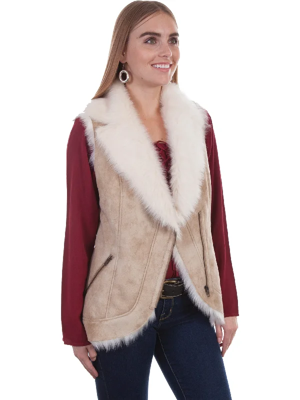 Scully Womens Beige Faux Fur Boho Vest