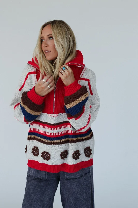 Opal Patterned Pullover - Red Multi