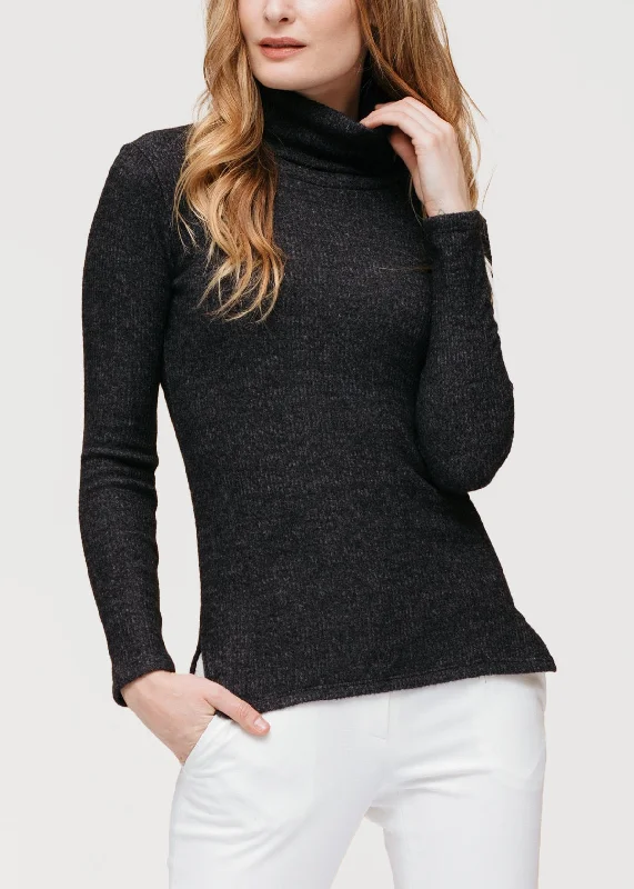 Women's Soft Turtle Neck Ribbed Knit Sweater Top