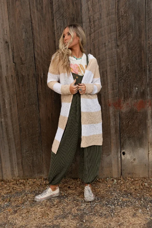 Maisie Striped Hoodie Cardigan - Beige