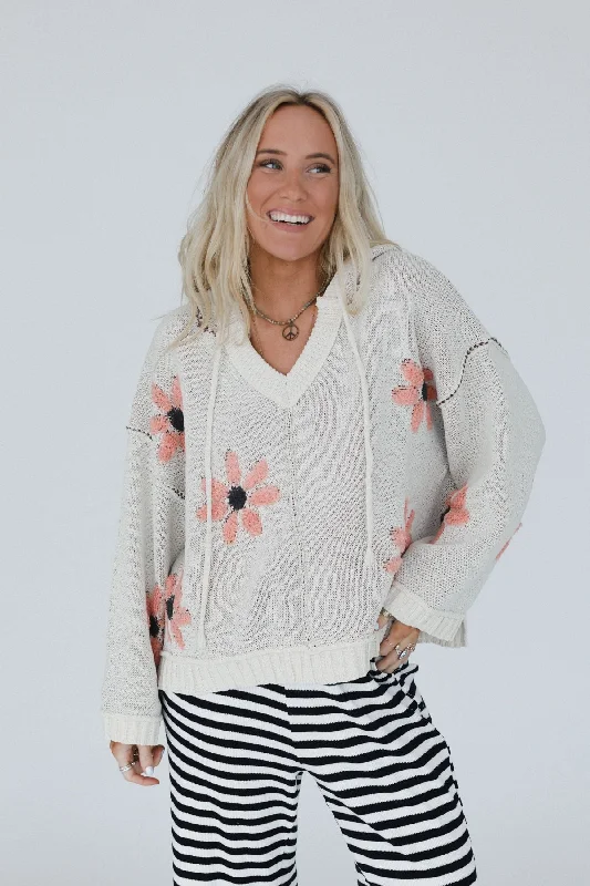 Daisy Belle Sweater Hoodie Top - Ivory