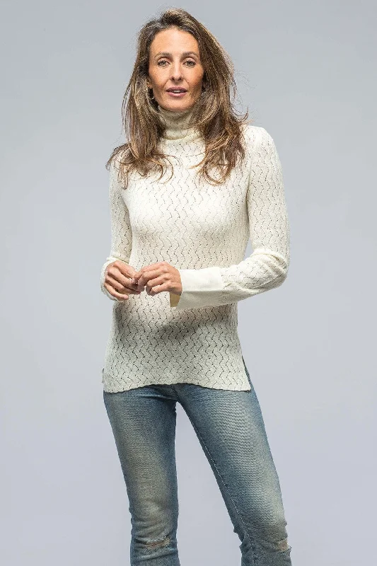 Seline Lace Stitch High Neck Top In Milk White