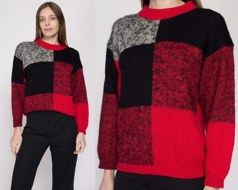 Small 80s Red & Black Color Block Sweater