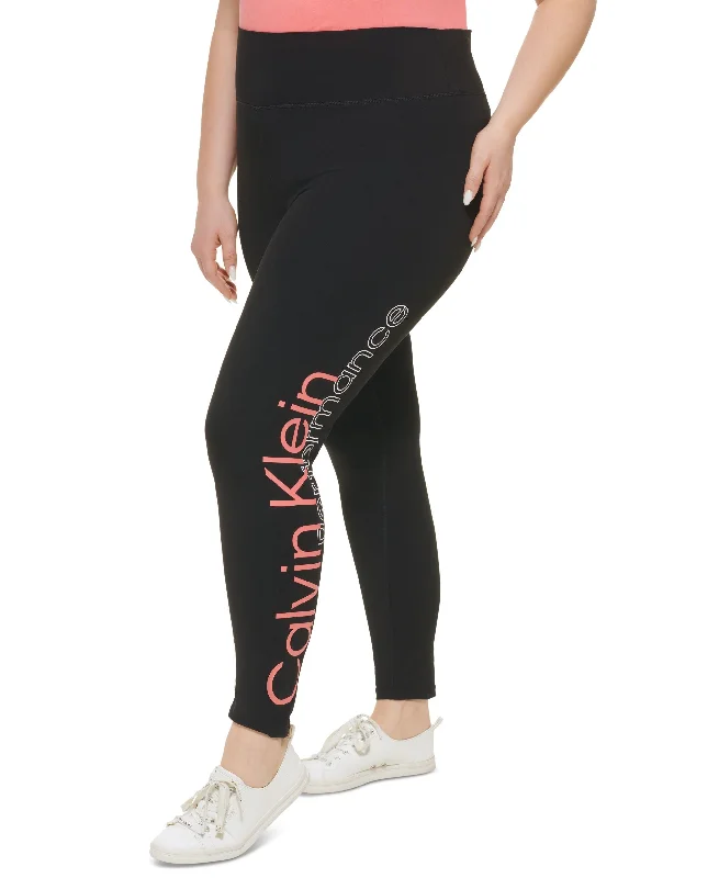 Calvin Klein Performance Plus Size Mix Media Logo Leggings