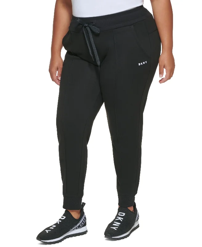 DKNY Sport Plus Size Embroidered Logo Pintucked Jogger Pants