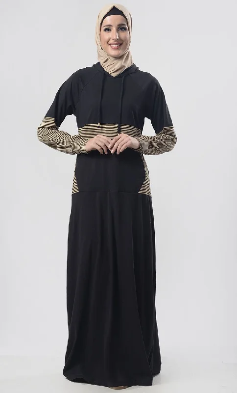 Everyday Jersey Sportswear Abaya Dress (Black and Dark Grey)