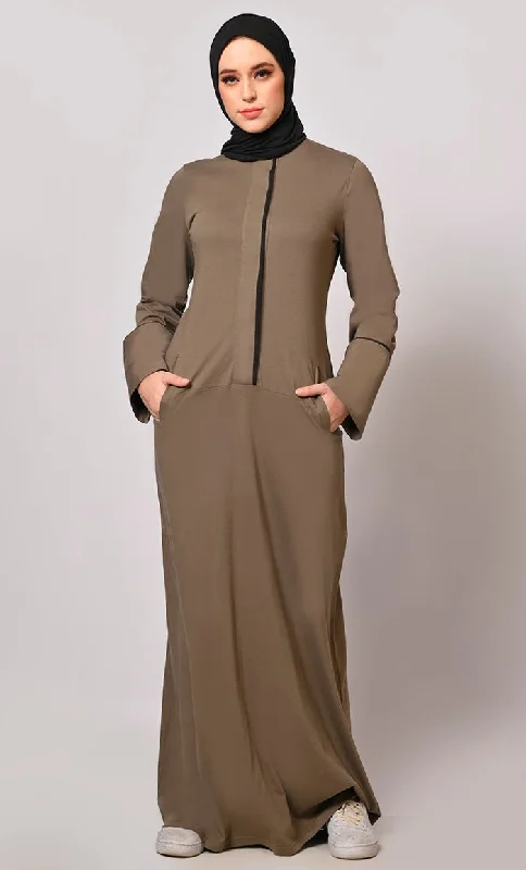 Stay Active in Style : Dark Grey Abaya with Pockets