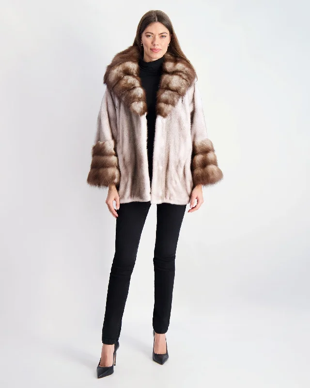 Mink Jacket with Stone Marten Collar and Cuffs