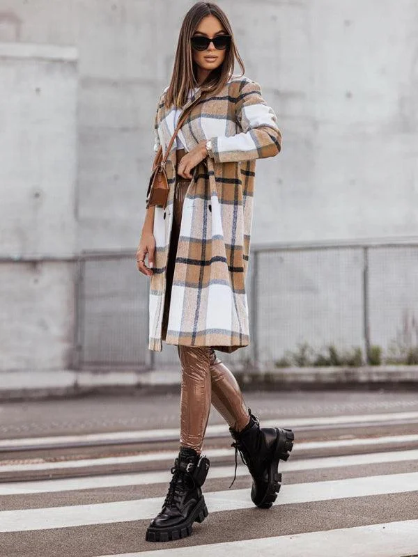 Plaid Double-Breasted Women Coat