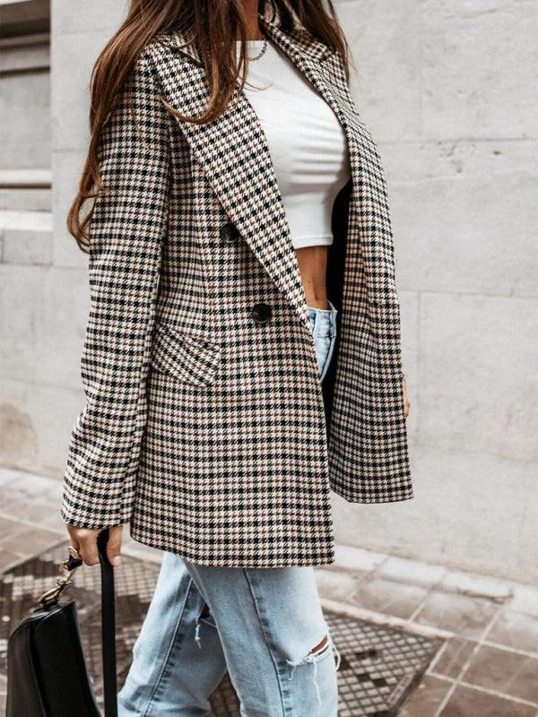 Plaid Double-Breasted Women Coat