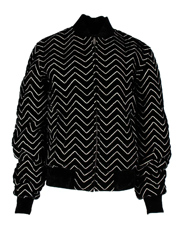 Saint Laurent Zigzag Velvet Bomber Jacket in Black Viscose