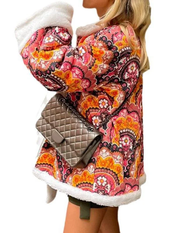 Street Retro Print  Wool Women Coat