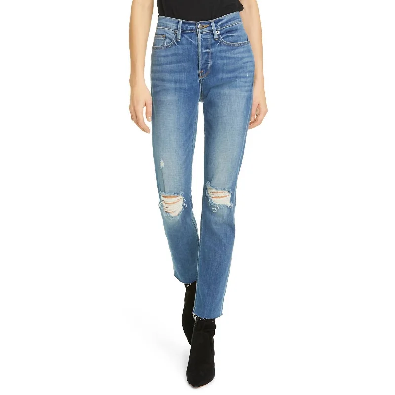 Le Beau Ankle Straight Leg Boyfriend Jeans In Cleo Rips