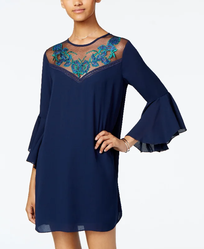 City Studios Juniors Embroidered Bell Sleeve Dress