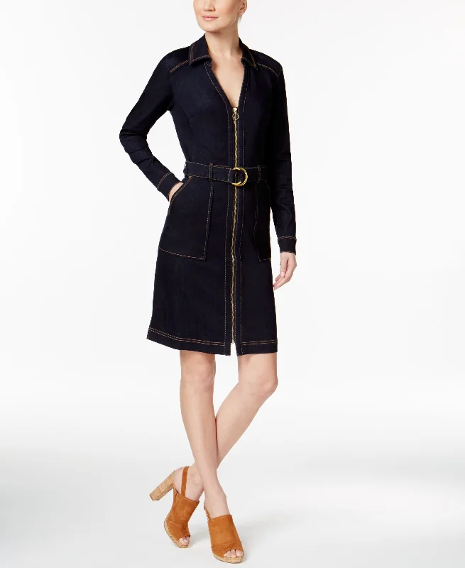 INC International Concepts Belted Denim Shirtdress