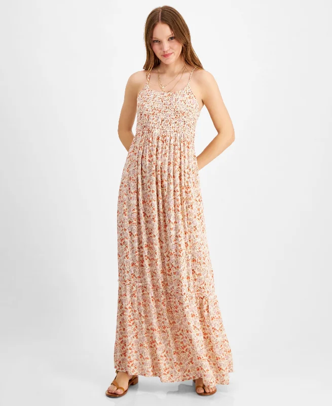 Juniors' Smocked Tiered Maxi Dress