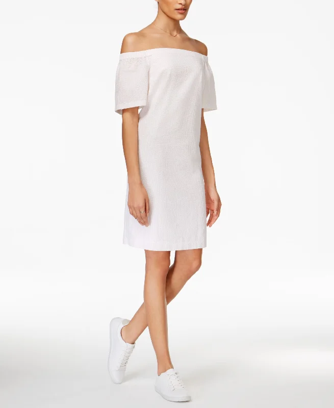 Maison Jules Seersucker Off The Shoulder Dress