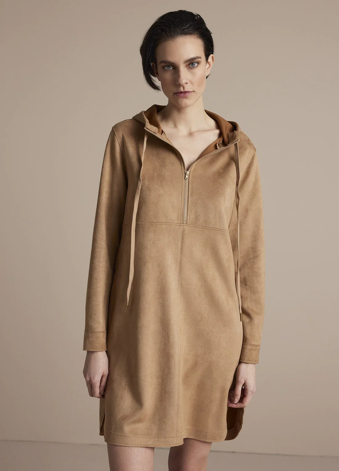 Summum Warm Sand Hooded Dress Suedine Bonded