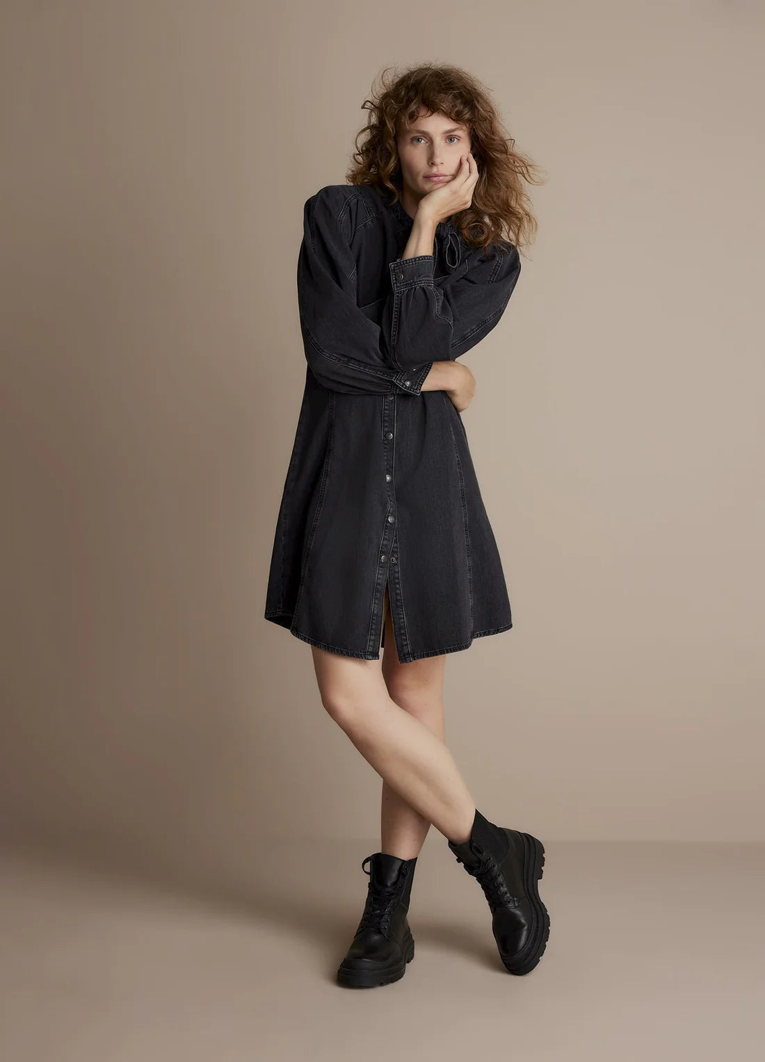 Summum Black Charcoal Denim Bow Dress