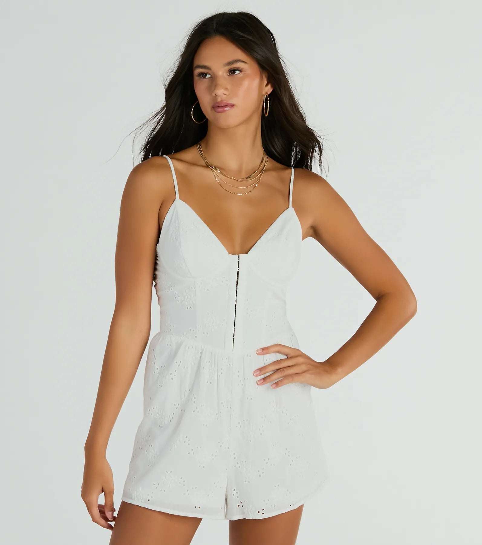 Sweet Aura Sleeveless Sweetheart Eyelet Romper