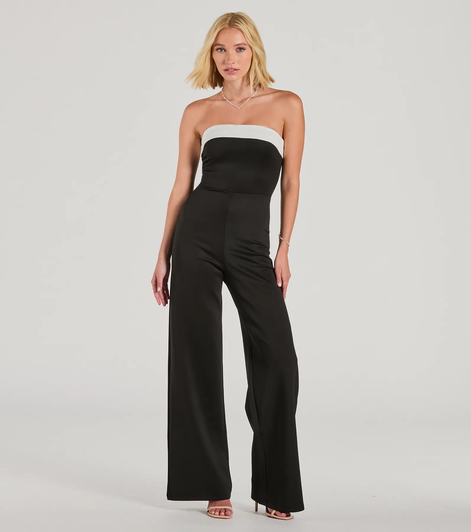 Thinking Out Loud Strapless Wide-Leg Jumpsuit