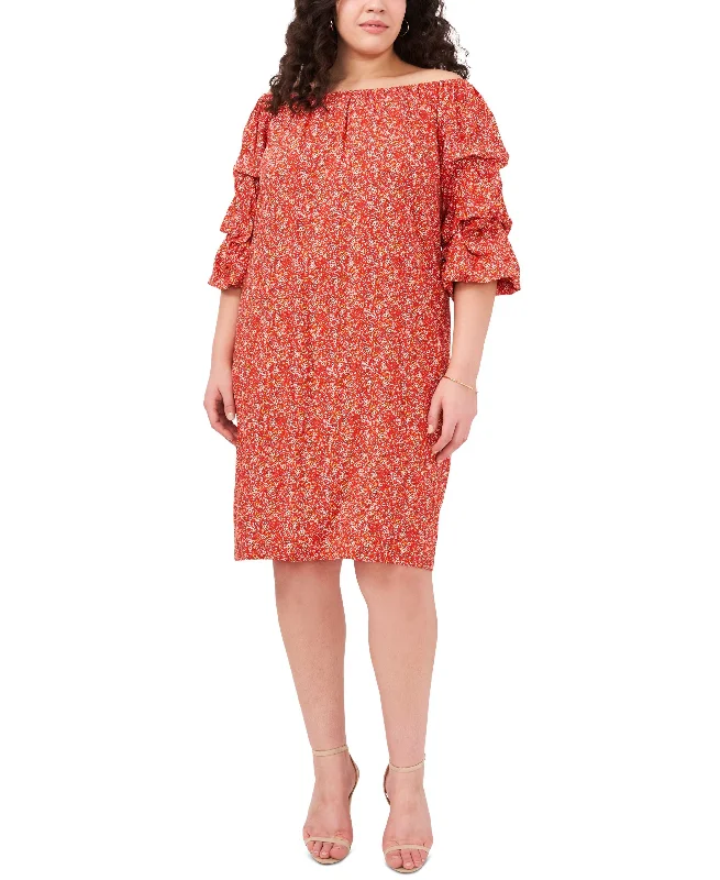 Vince Camuto Plus Size Printed Bubble Sleeve Shift Dress