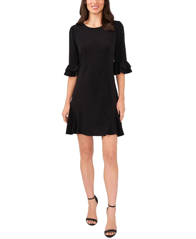 Women's Elbow-Sleeve Ruffle-Cuff Pullover Dress