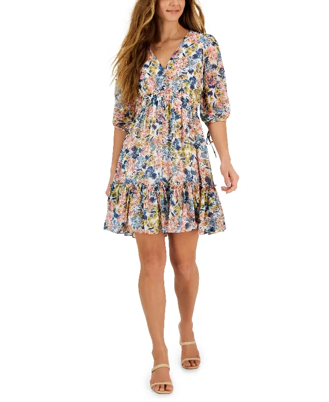 Women's Printed Chiffon Smocked-Waist Fit & Flare Dress