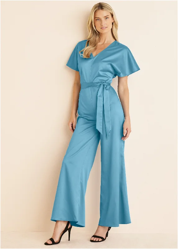 Flutter Sleeve Jumpsuit - Blue