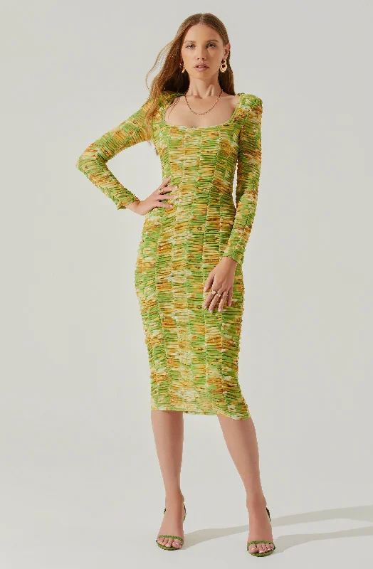 Yelina Ruched Long Sleeve Midi Dress