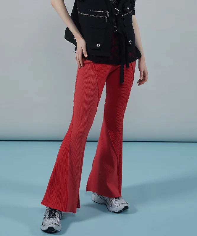 Rib Mix Semi-Flare Pants