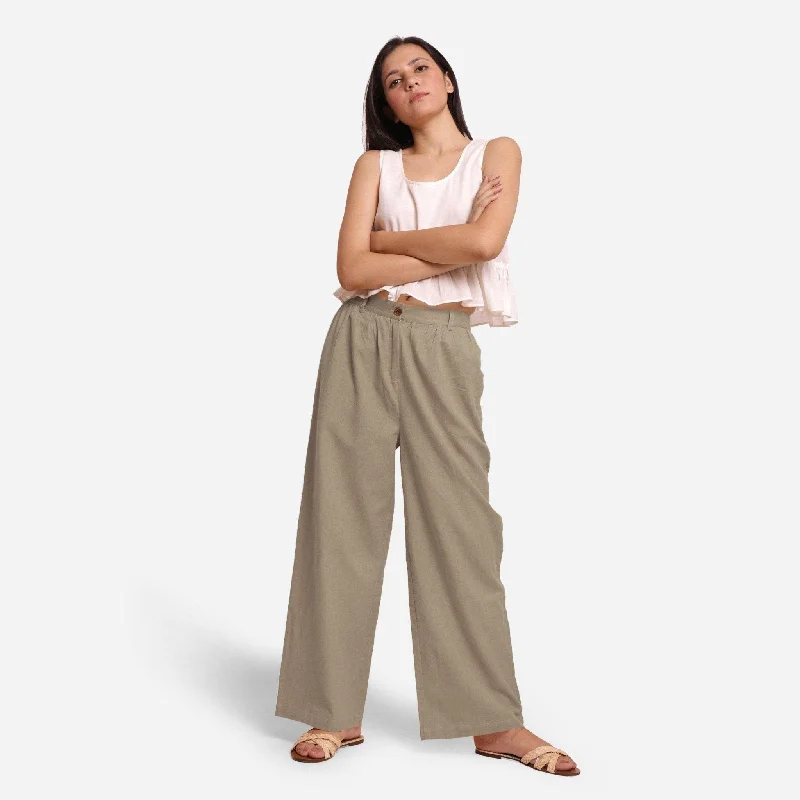 Beige Cotton Flax Elasticated Wide Legged Pant