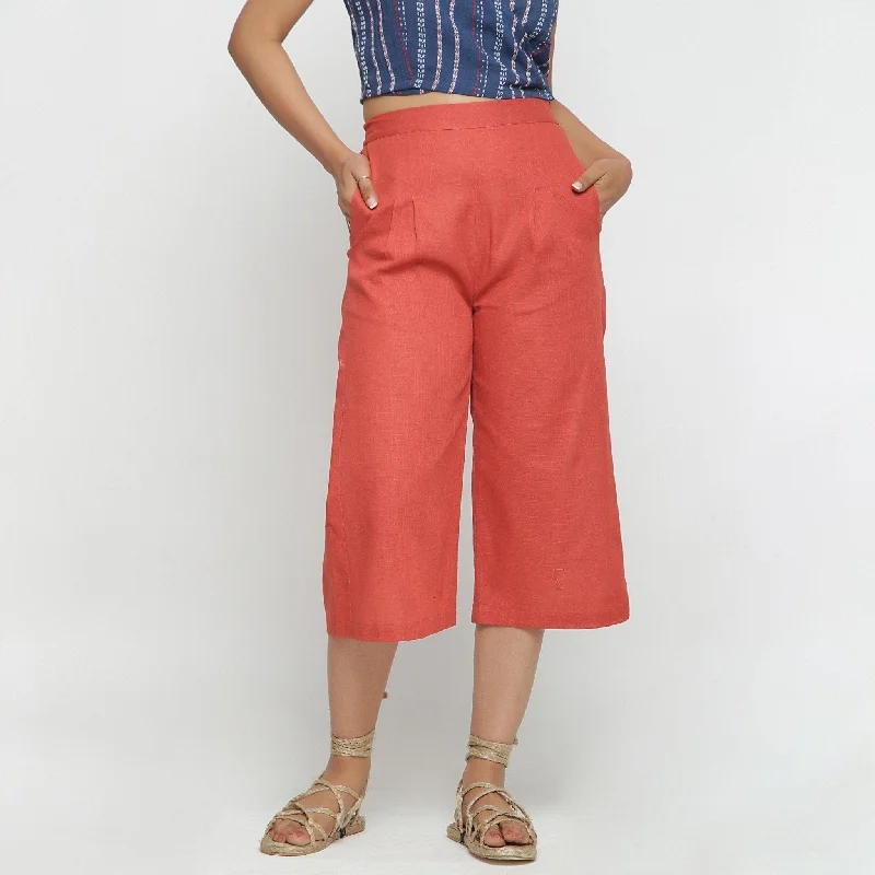 Brick Red 100% Cotton Elasticated High-Rise Culottes