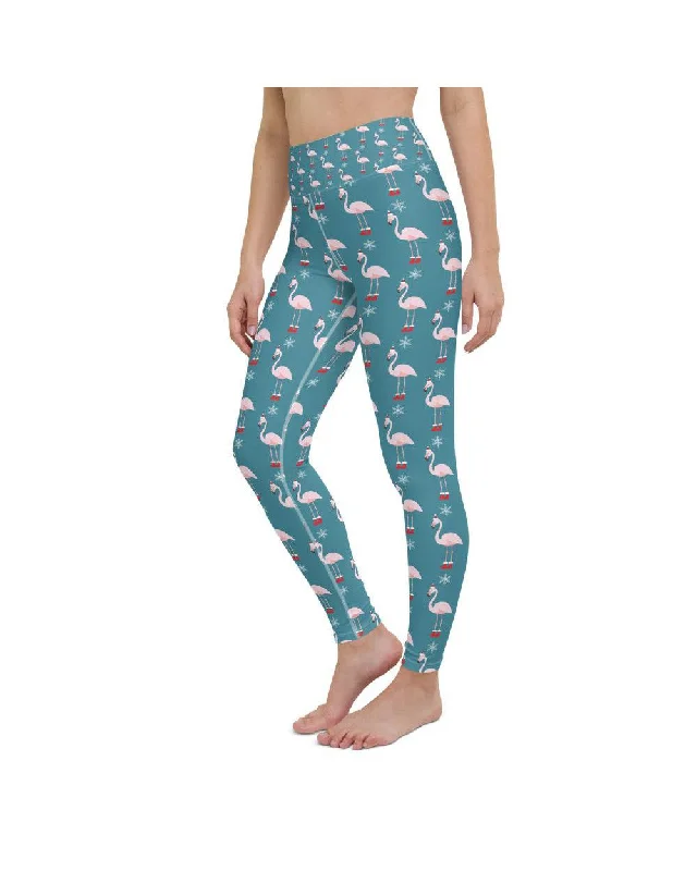 Christmas Flamingo Patterned Yoga Pants