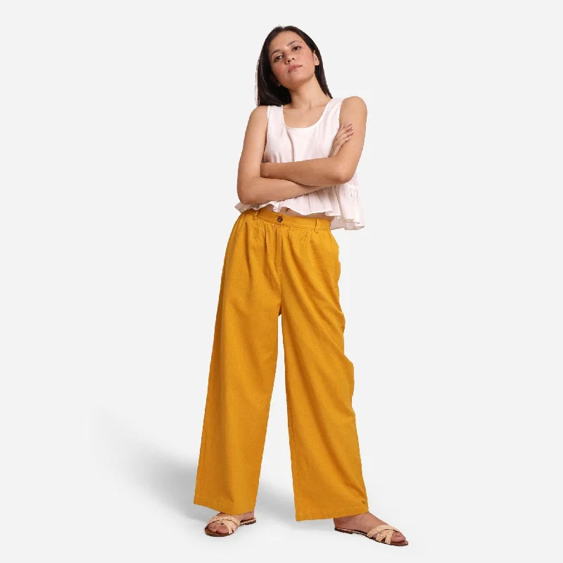 Mustard Cotton Flax Elasticated Wide Legged Pant