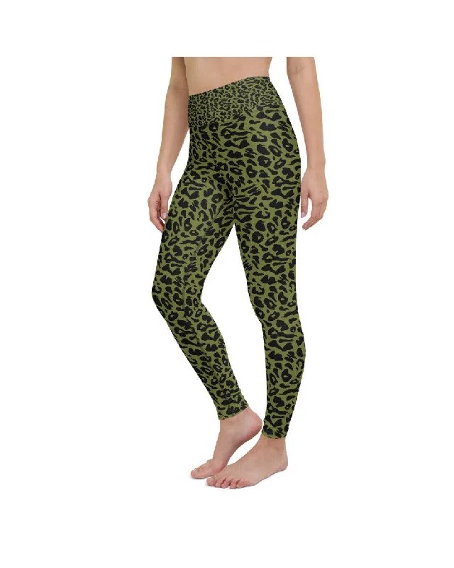 Olive Green Leopard Skin Yoga Pants