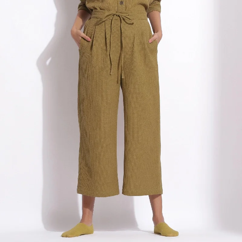 Olive Green Warm Cotton Waffle Relaxed Culottes