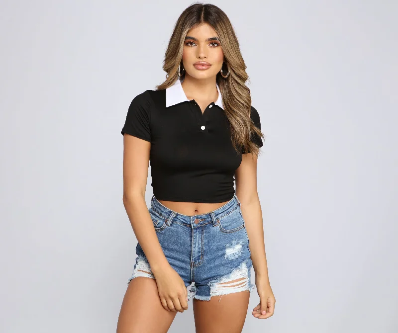 Preppy Vibes Collared Crop Top