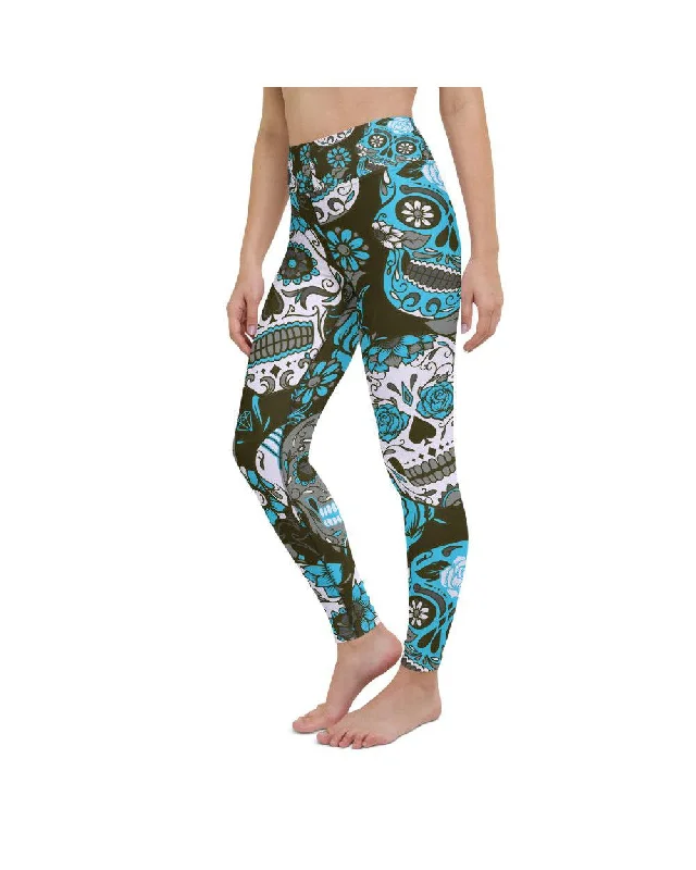 Sky Blue Sugar Skull Yoga Pants