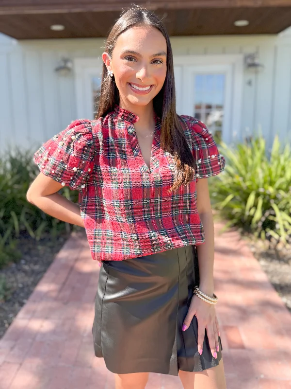 The Ensley Plaid Top-Red