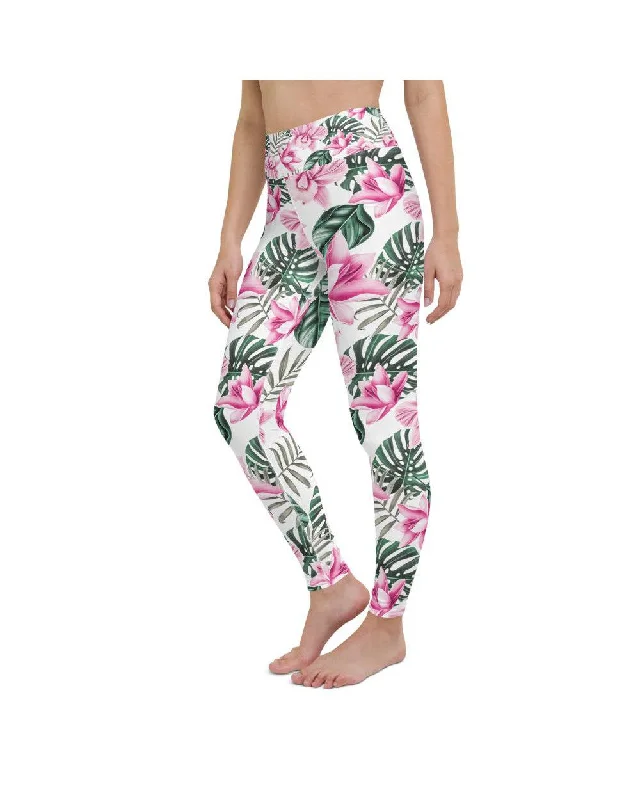 Tropical Floral White Yoga Pants