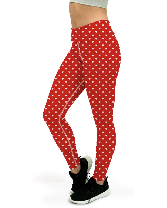 White Mini Hearts Red Yoga Pants