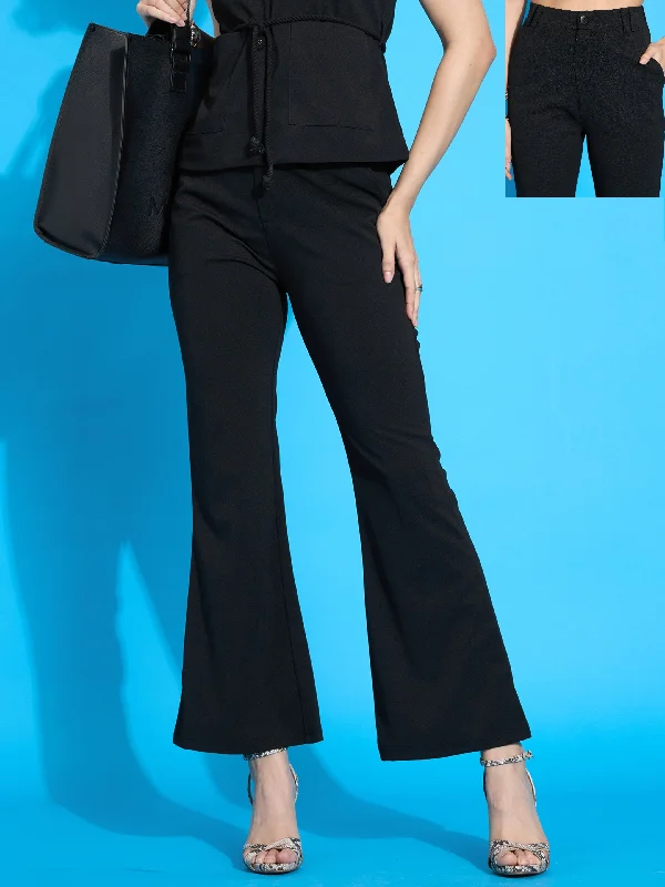 Women Black Bell Bottom Slim Pants