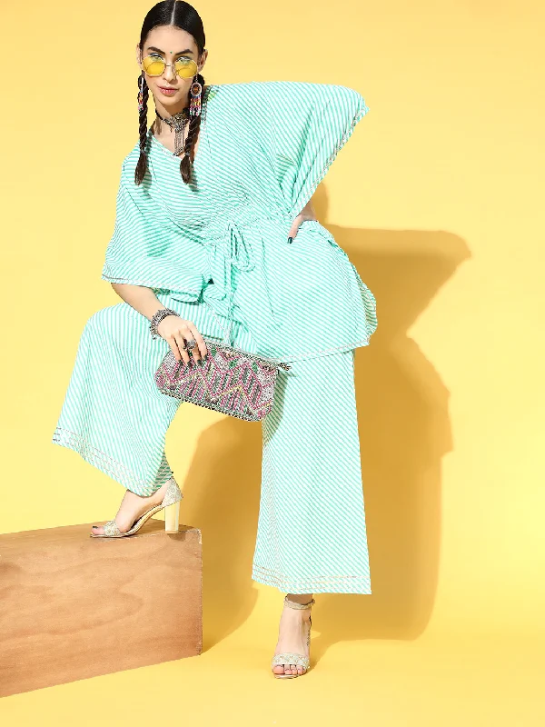 Women Green Lehariya Ankle Length Palazzo Pants