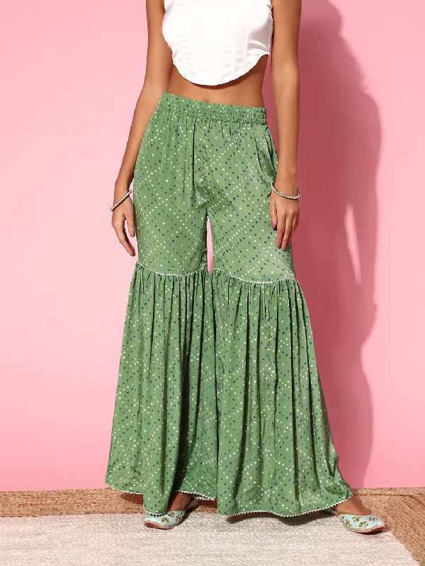 Women Green Tie & Dye Frilly Sharara