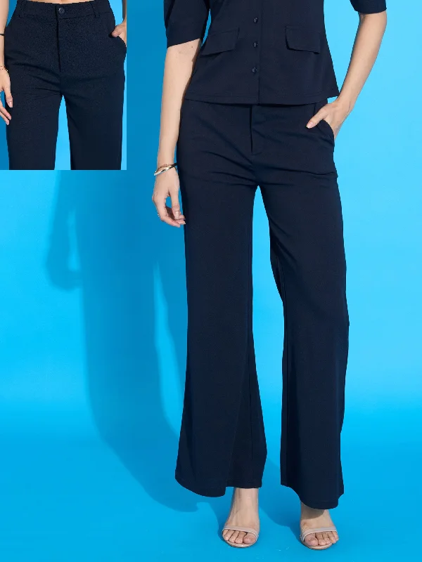 Women Navy Bell Bottom Slim Pants